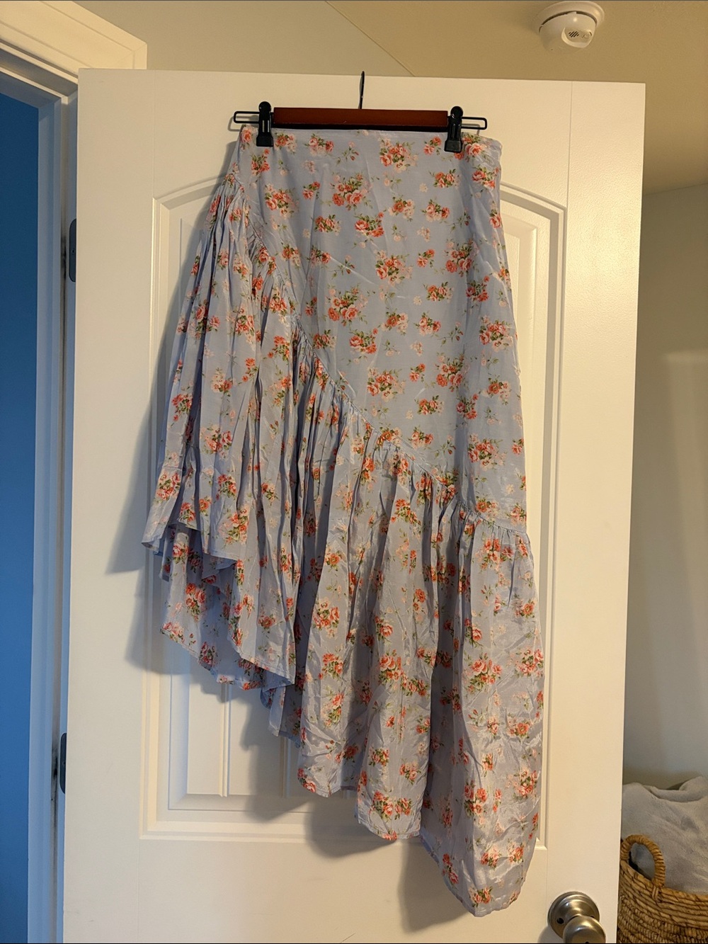 Abercrombie & Fitch Light Blue Floral Asymmetrical Ruffle Skirt